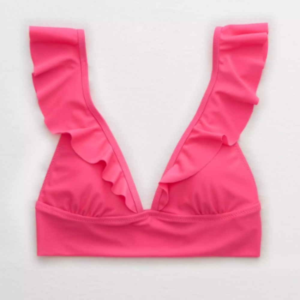 Aerie ruffle pink bikini top